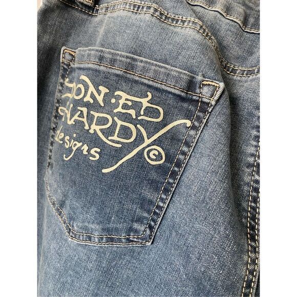 ED HARDY HIGH RISE WIDE LEG EAGLE EMBROIDERED JEANS SZ 34 - Picture 9 of 11